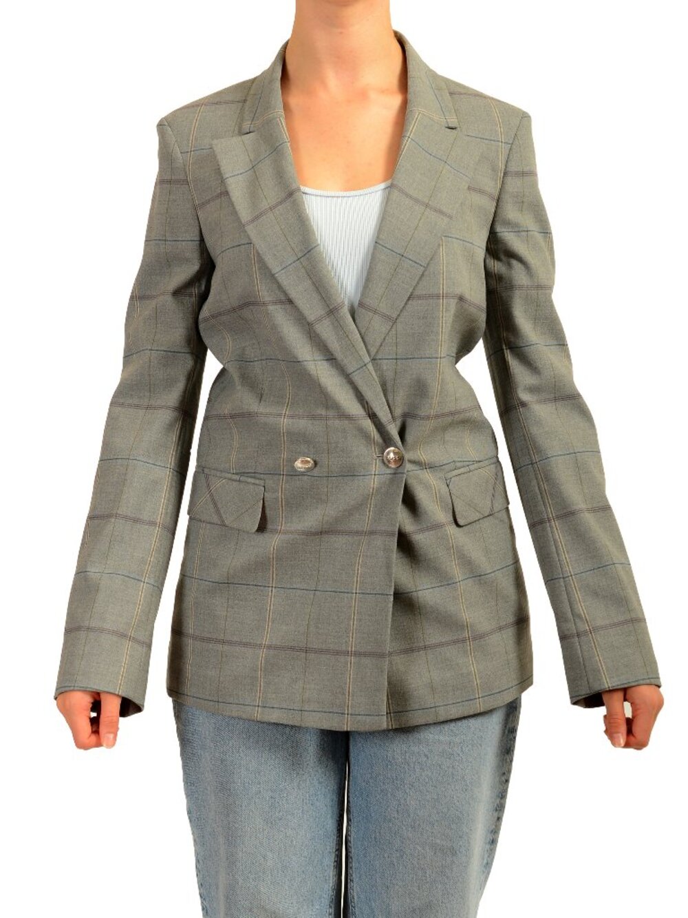 Hugo Boss Women's "C_Jachecky" Plaid Double Breasted Blazer US 0 IT 36